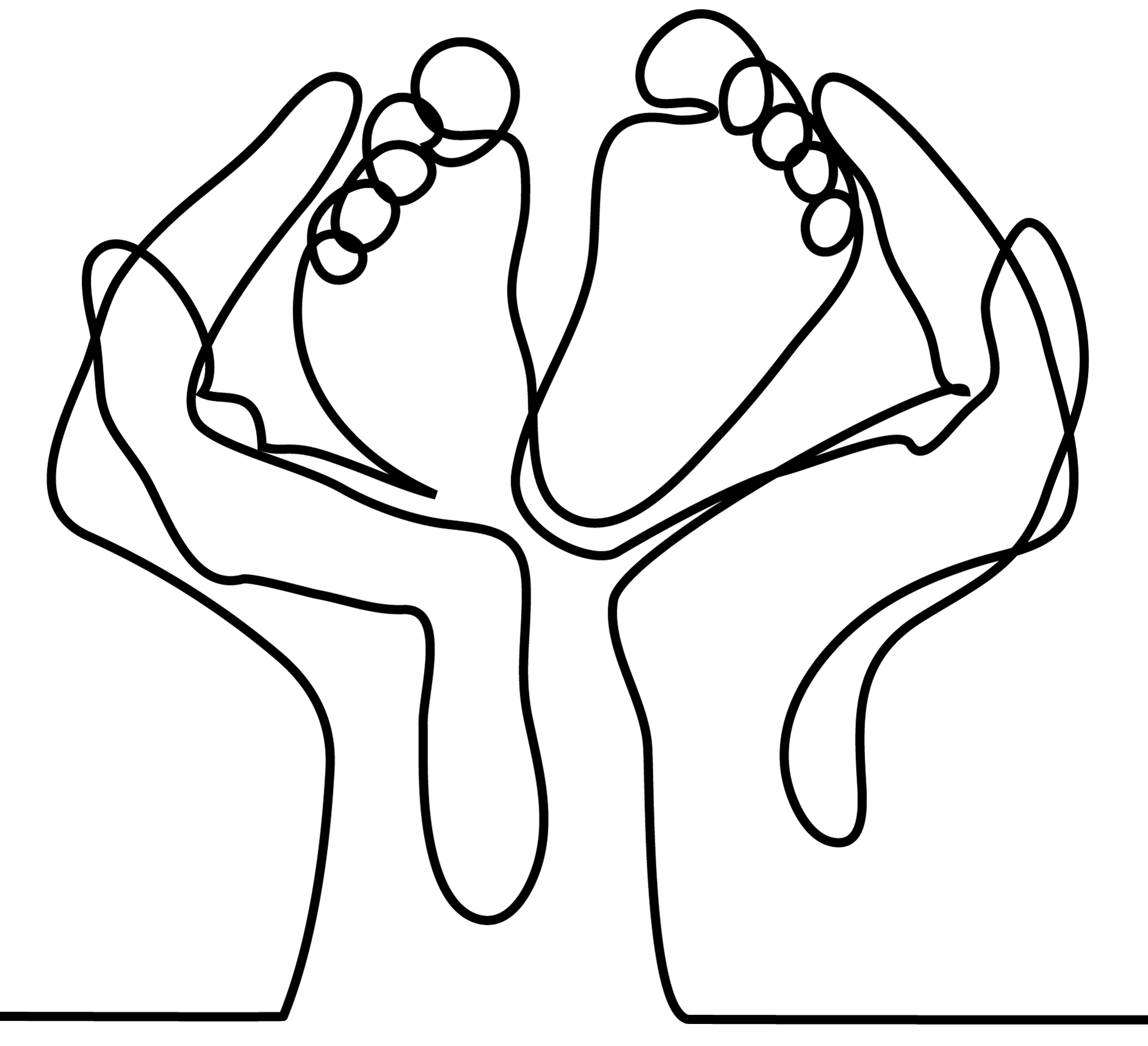 dessin en 1 ligne representant des mains tenant des pieds de bébé